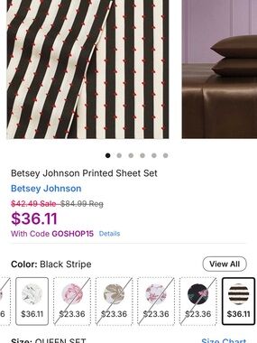 Betsey Johnson Black & White Stripe Sheet Set with Red Hearts